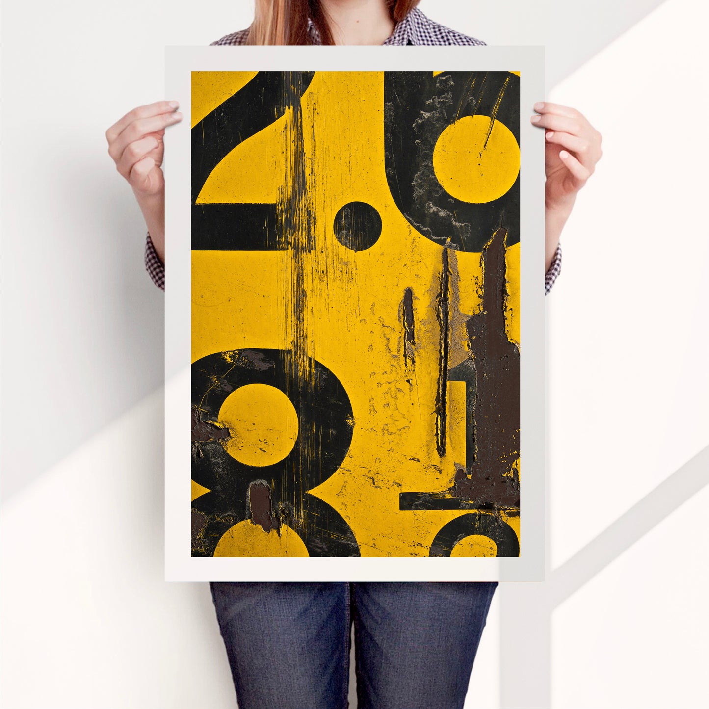 Yellow Numerical Decay Abstract Poster Print