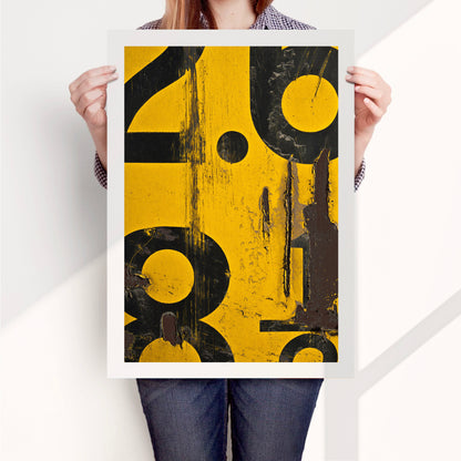 Yellow Numerical Decay Abstract Poster Print