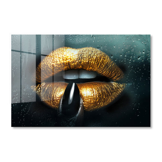 Steamy Gold Lips Acrylic Art Print