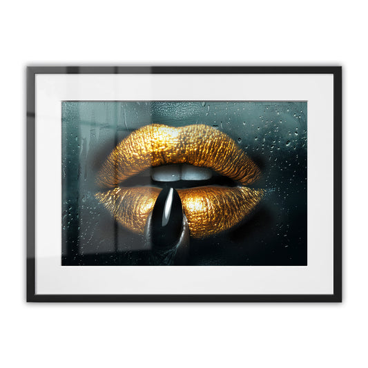 Steamy Gold Lips Framed Art Print