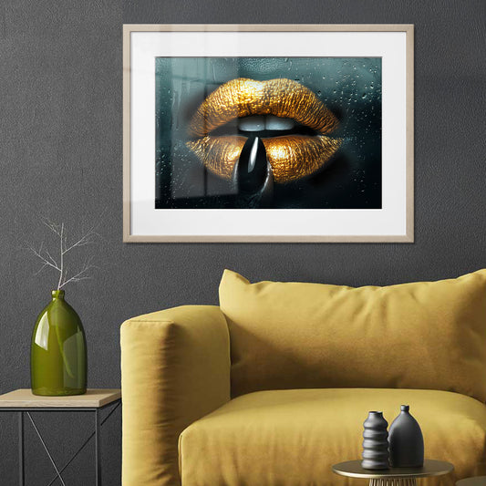 Steamy Gold Lips Framed Art Print