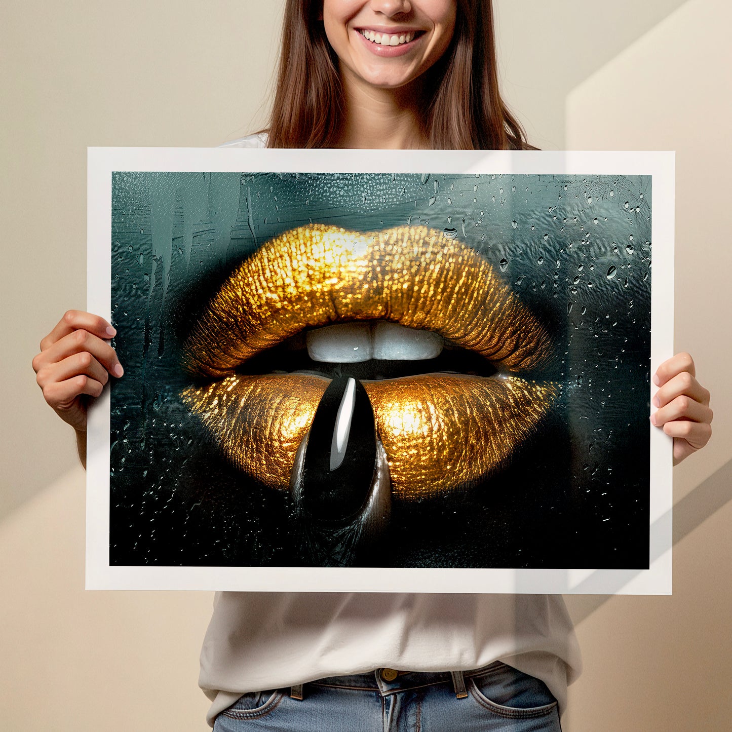 Steamy Gold Lips Poster Print