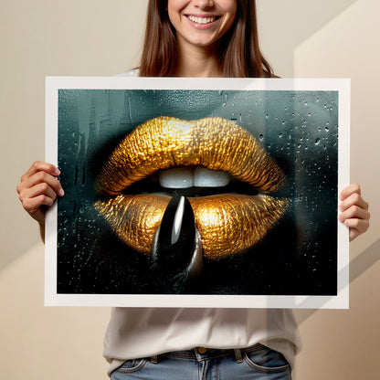 Steamy Gold Lips Poster Print
