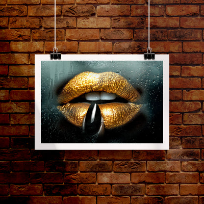 Steamy Gold Lips Poster Print