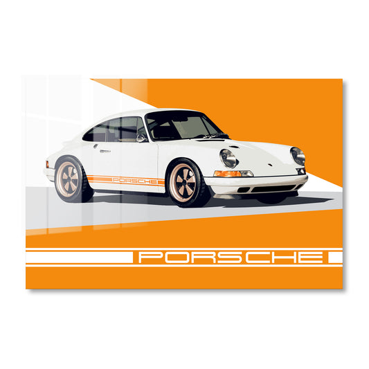 Porsche 911 White & Orange Stripes Acrylic Art Print
