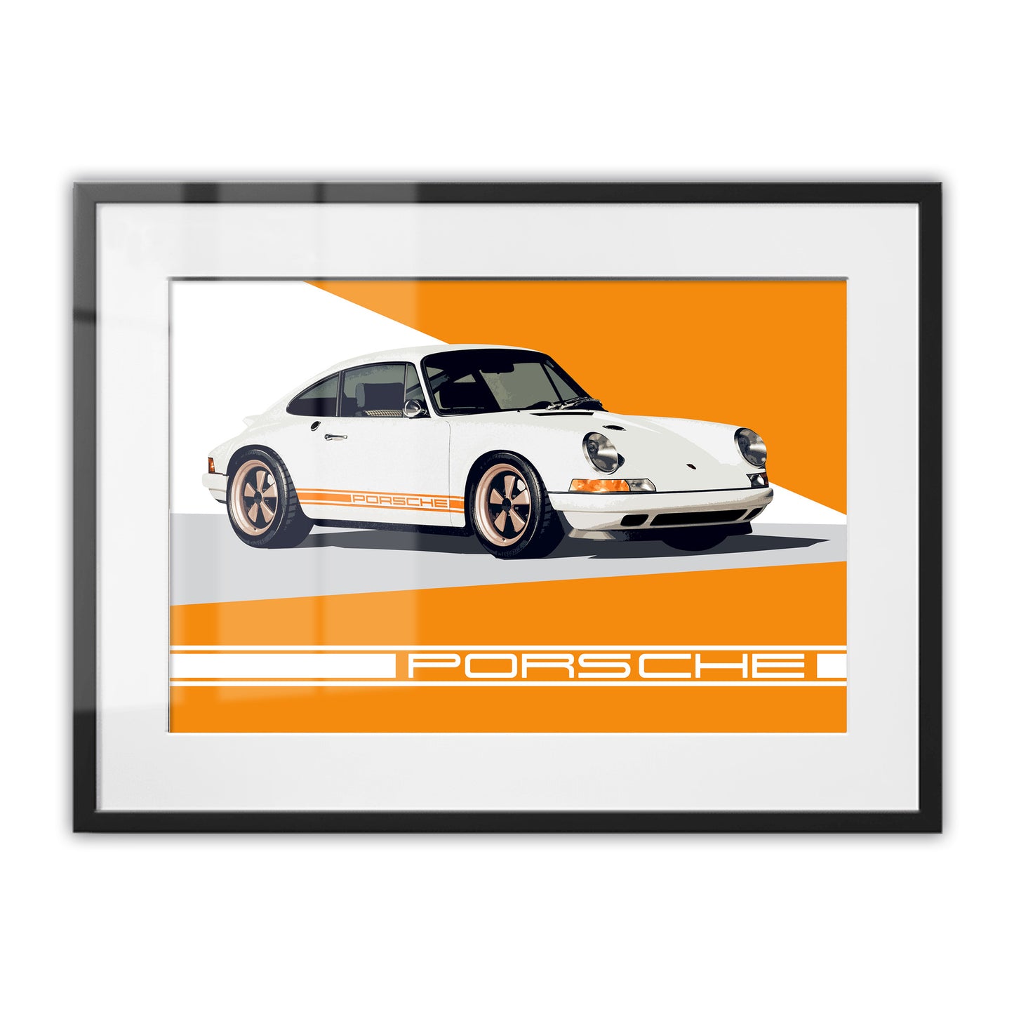 Porsche 911 White & Orange Stripes Framed Art Print