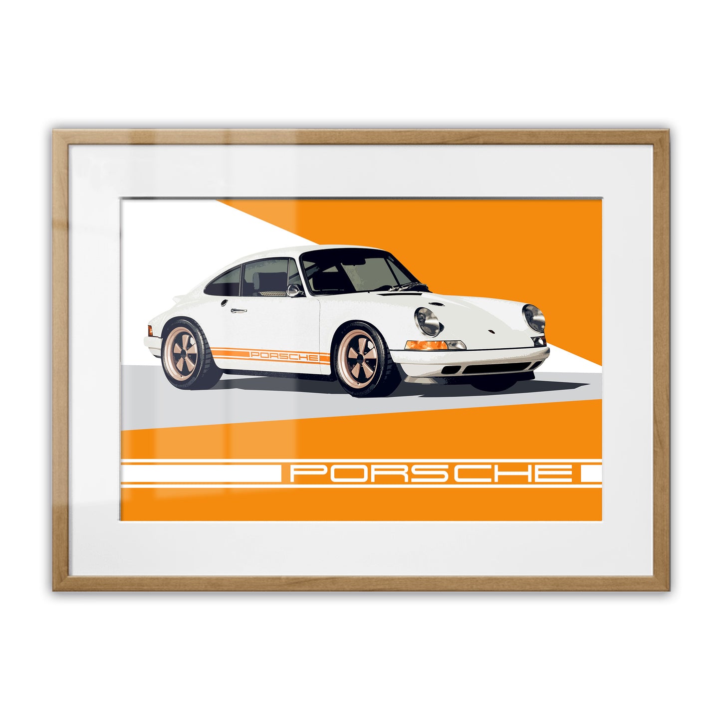 Porsche 911 White & Orange Stripes Framed Art Print