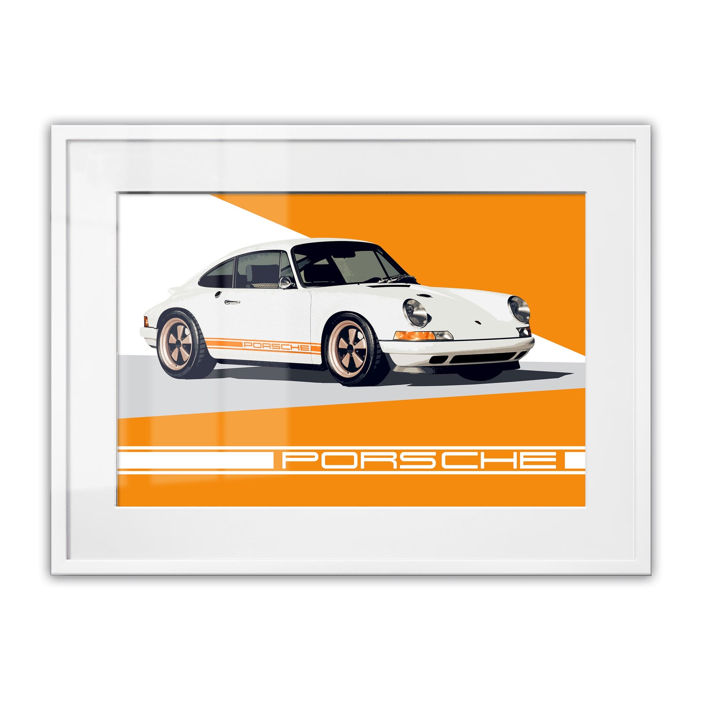 Porsche 911 White & Orange Stripes Framed Art Print